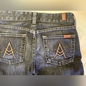 7 for All Mankind Flared Low Rise “A” Pocket Blue Jeans Size 25